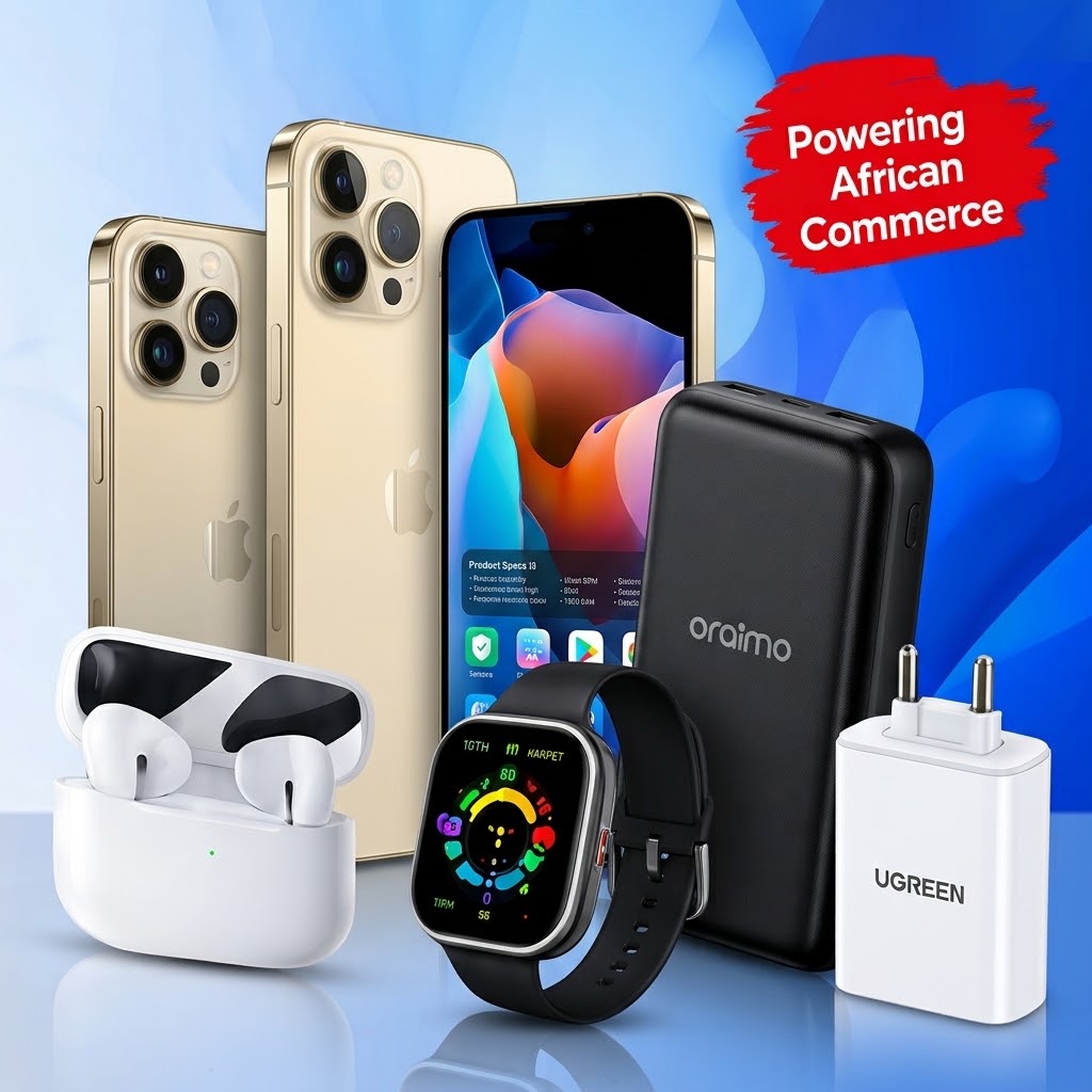 Smartphones, smart watch, power bank and charger — Powering African Commerce